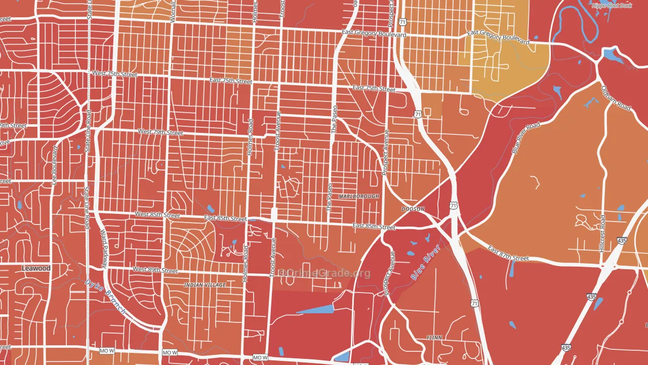 Marlborough Heights-Marlborough Pride, Kansas City, MO Map of Vehicle Theft Rates