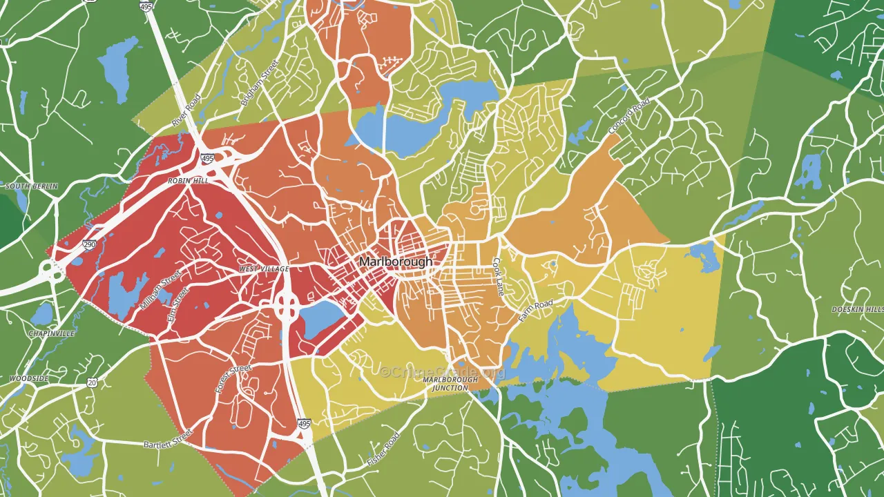 Marlborough, MA Map of Vehicle Theft Rates