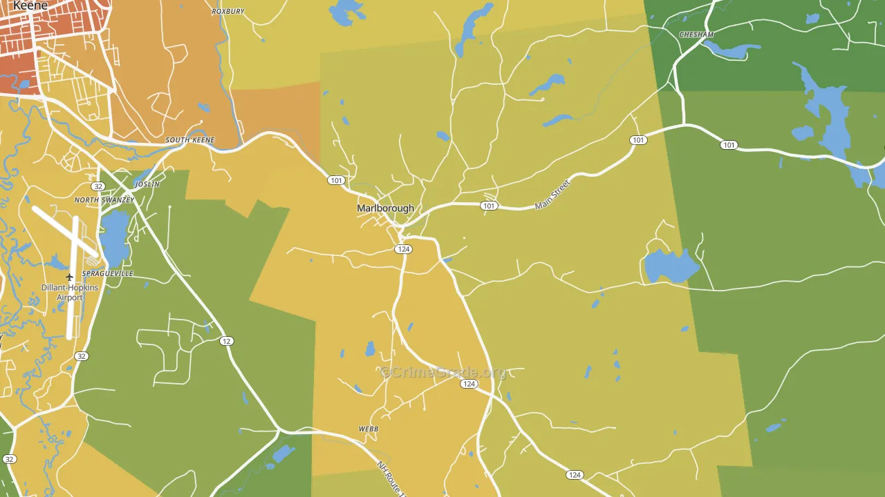 Marlborough, NH Map of Vehicle Theft Rates
