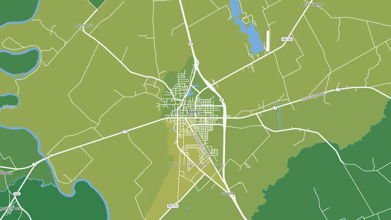 Marlin, TX Map of Vehicle Theft Rates