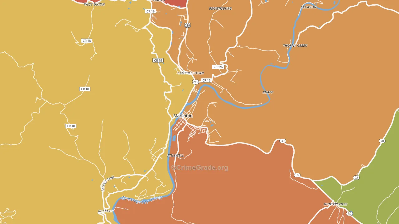 Marlinton, WV Map of Vehicle Theft Rates
