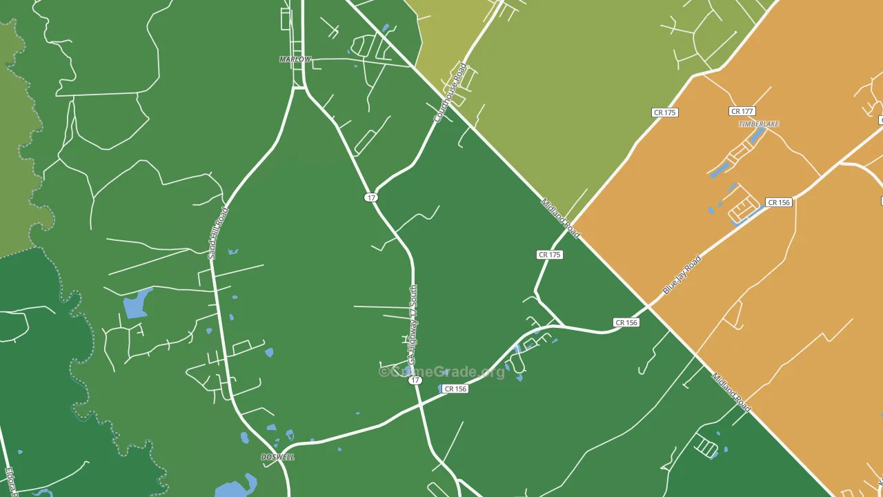 Marlow, GA Map of Vehicle Theft Rates