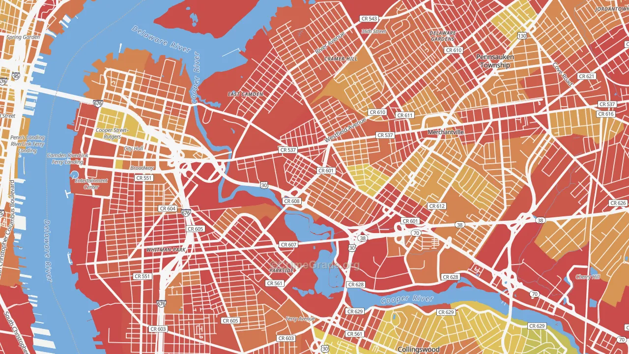 Marlton, Camden, NJ Map of Vehicle Theft Rates