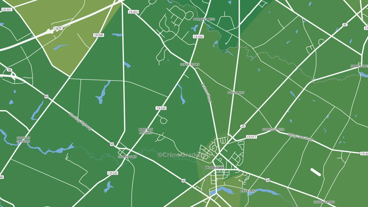Marlton Heights, NJ Map of Vehicle Theft Rates