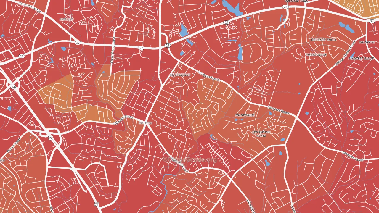 Marlwood, Charlotte, NC Map of Vehicle Theft Rates