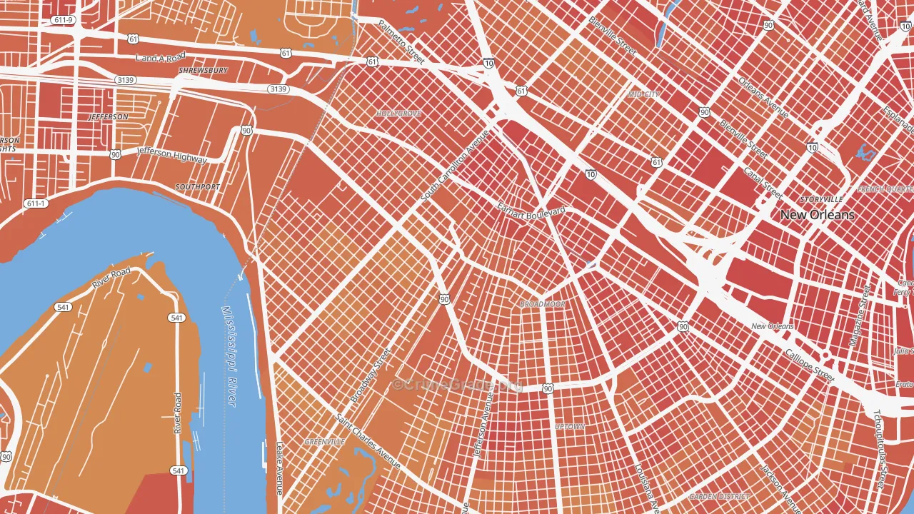 Marlyville, New Orleans, LA Map of Vehicle Theft Rates