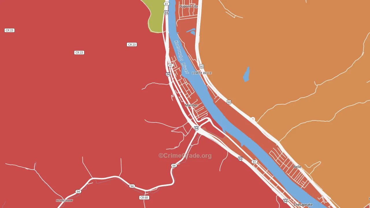Marmet, WV Map of Vehicle Theft Rates