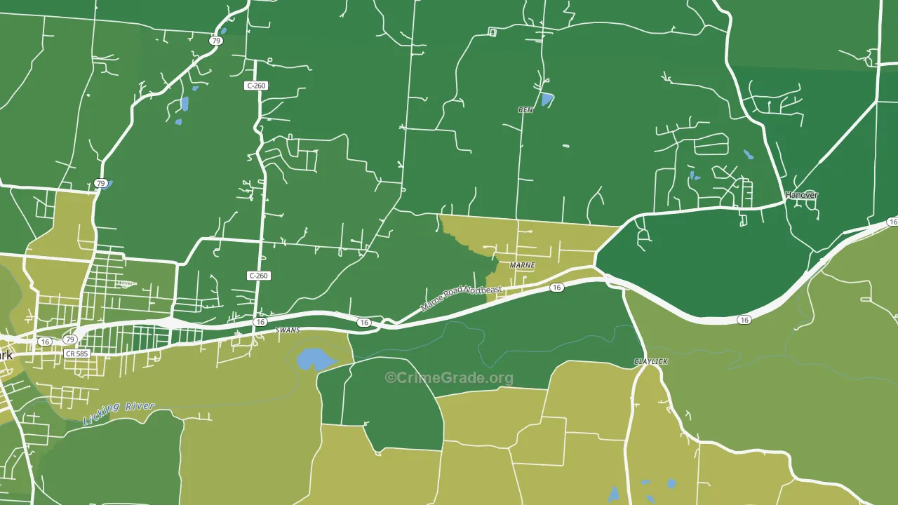 Marne, OH Map of Vehicle Theft Rates