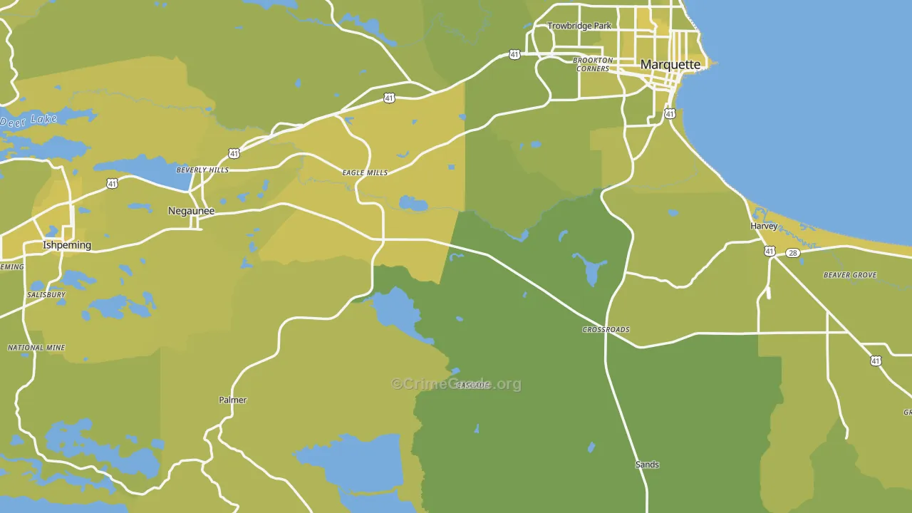 Marquette County, MI Map of Vehicle Theft Rates