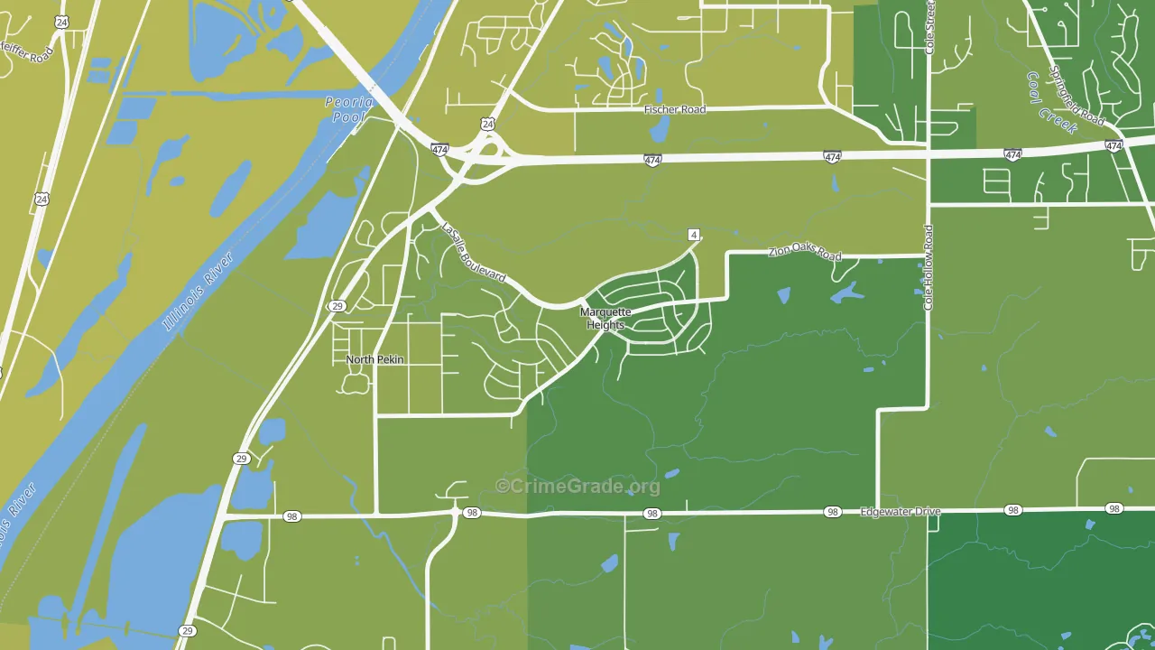 Marquette Heights, IL Map of Vehicle Theft Rates