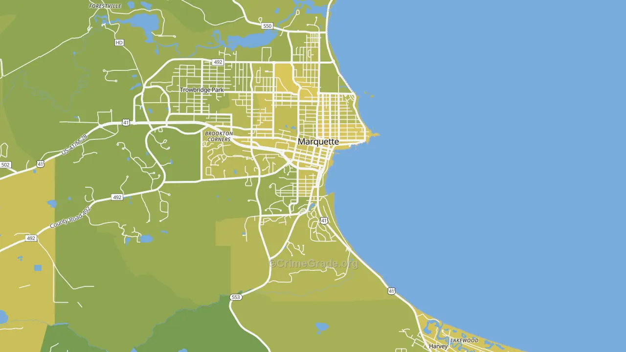 Marquette, MI Map of Vehicle Theft Rates