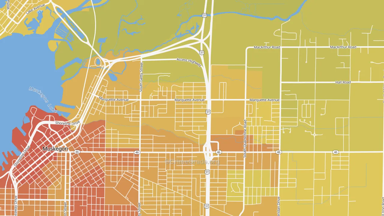 Marquette, Muskegon, MI Map of Vehicle Theft Rates