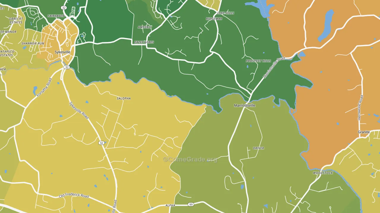Marriottsville, MD Map of Vehicle Theft Rates