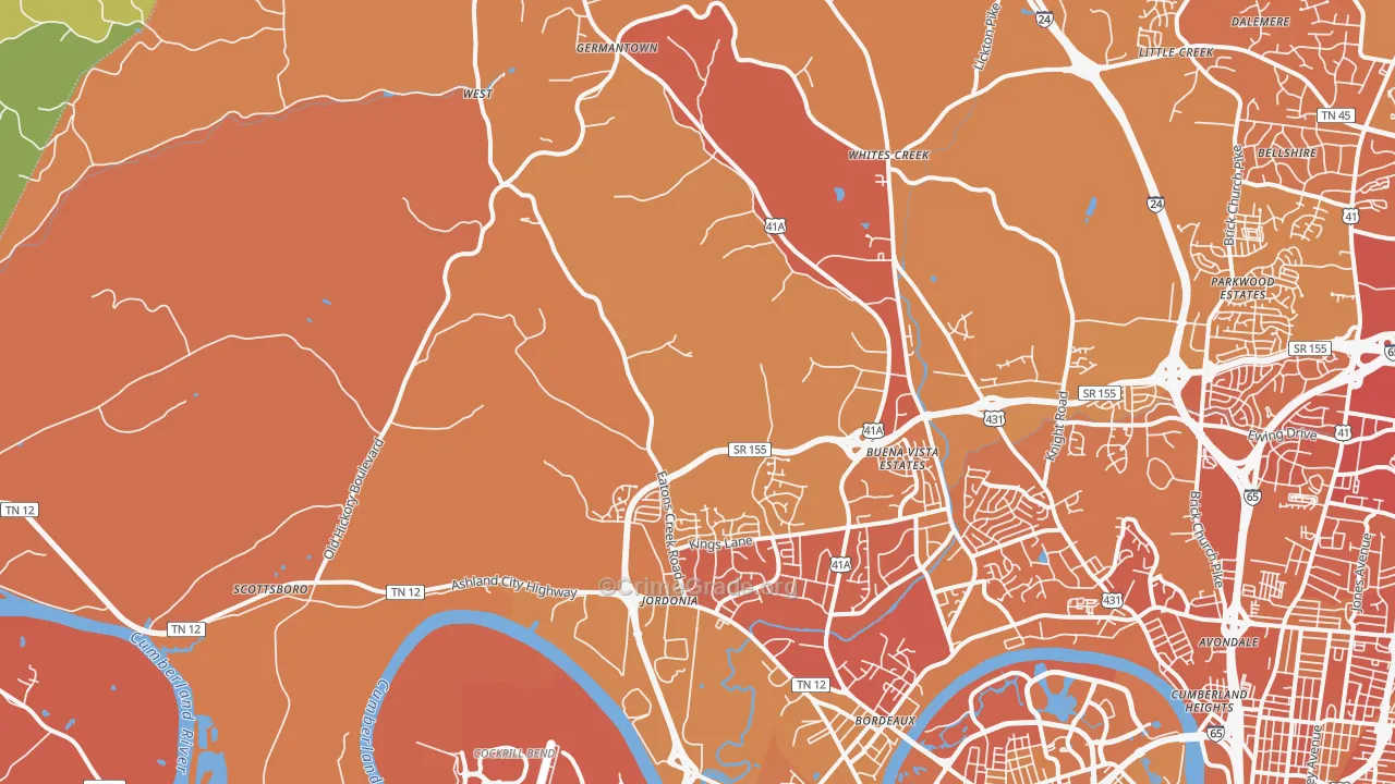 Marrowbone, Nashville, TN Map of Vehicle Theft Rates