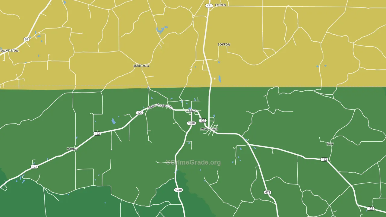 Mars Hill, LA Map of Vehicle Theft Rates