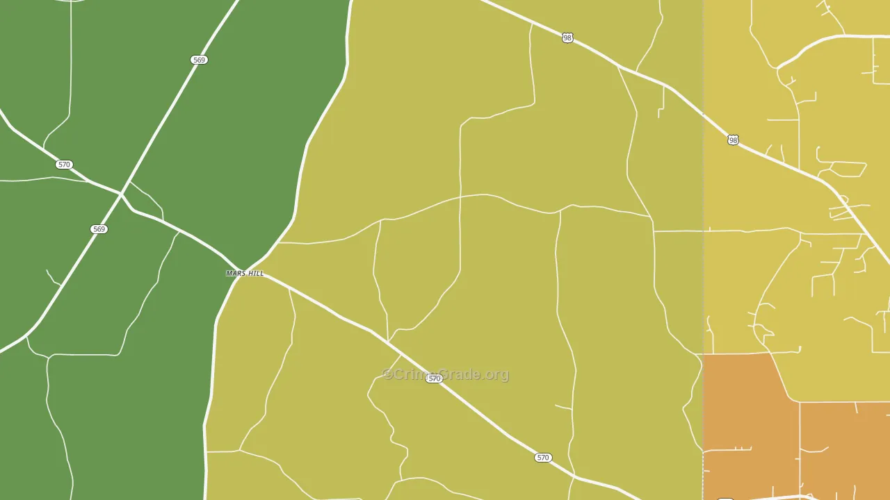 Mars Hill, MS Map of Vehicle Theft Rates