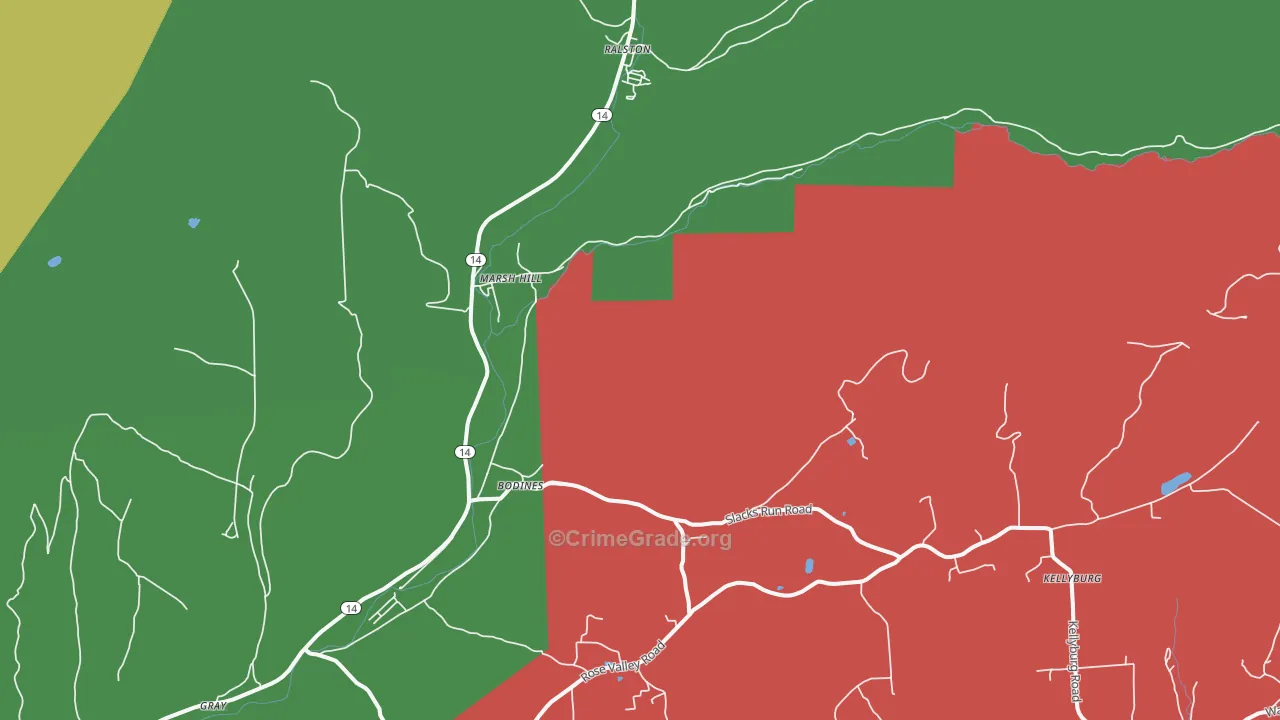 Marsh Hill, PA Map of Vehicle Theft Rates