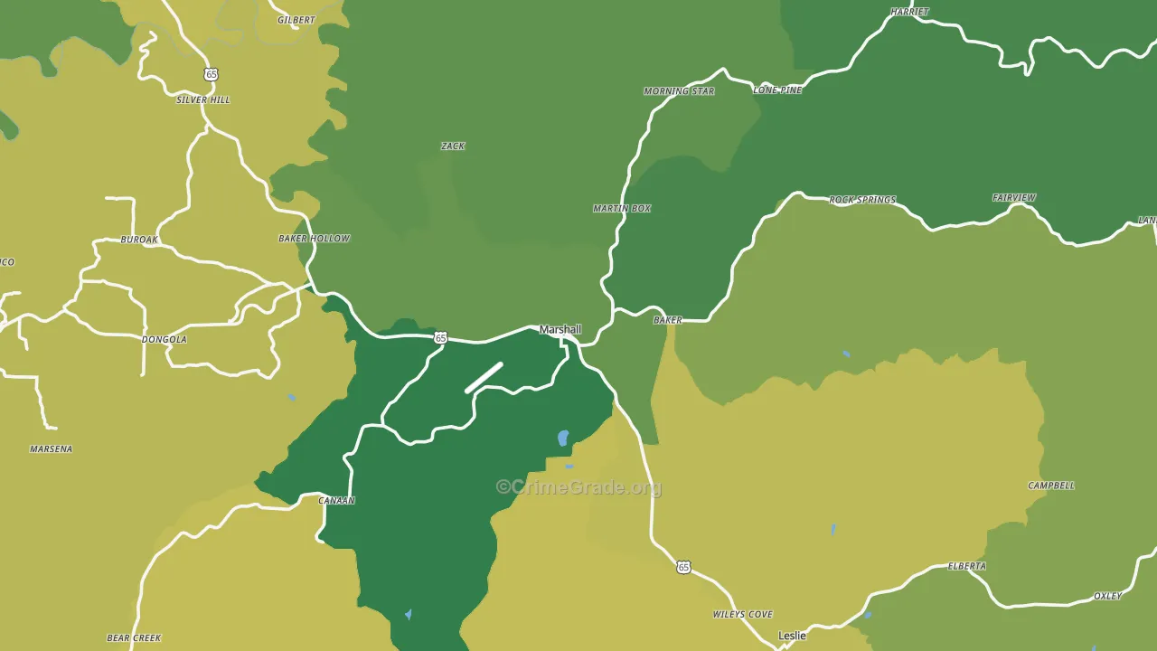 Marshall, AR Map of Vehicle Theft Rates