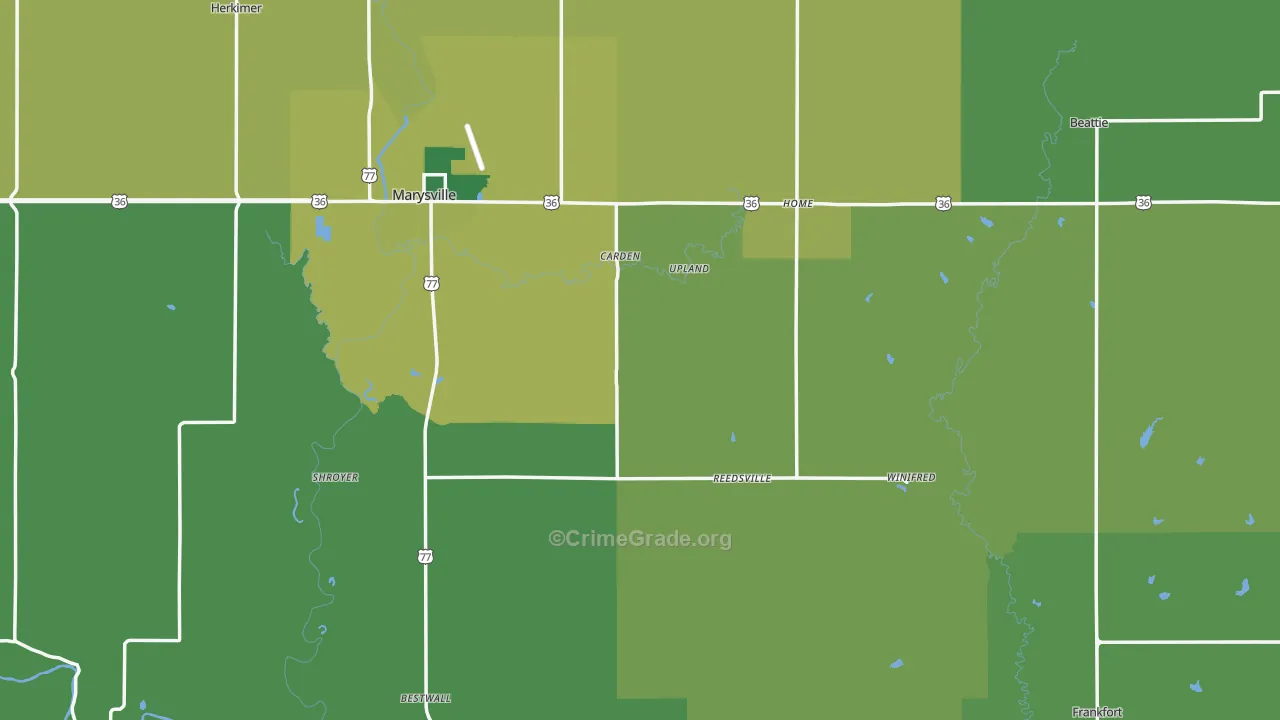 Marshall County, KS Map of Vehicle Theft Rates