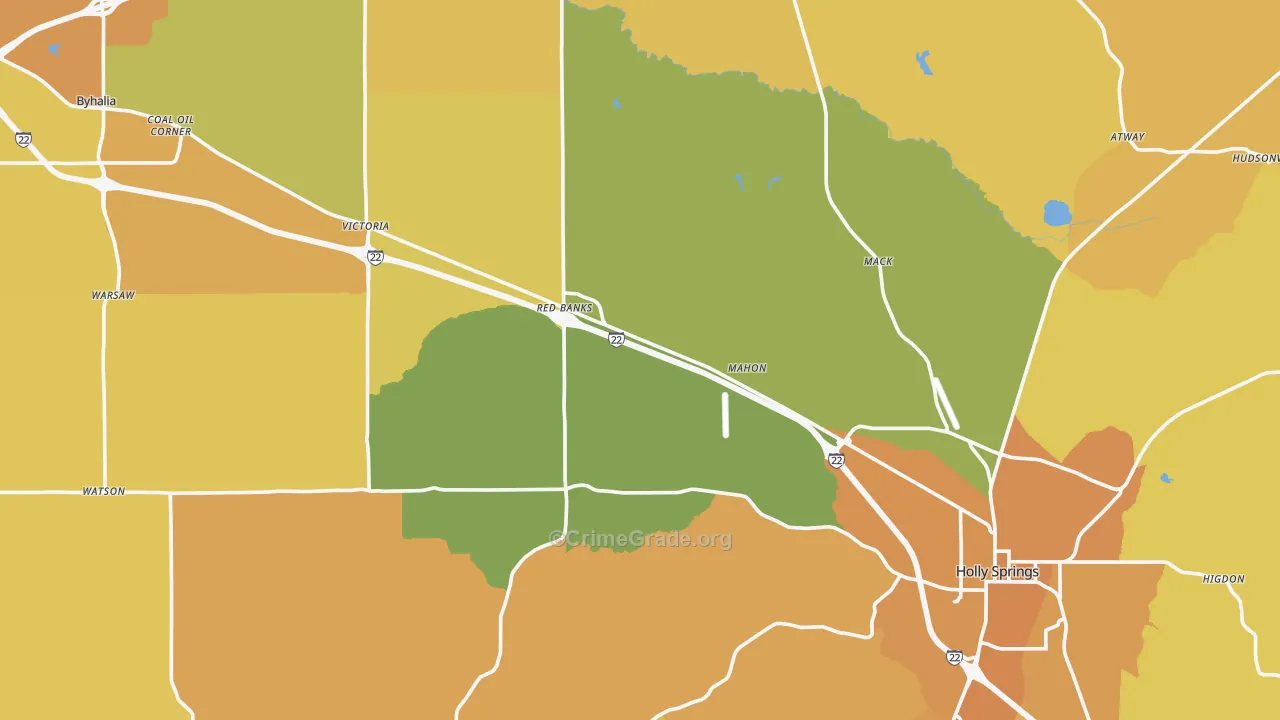 Marshall County, MS Map of Vehicle Theft Rates