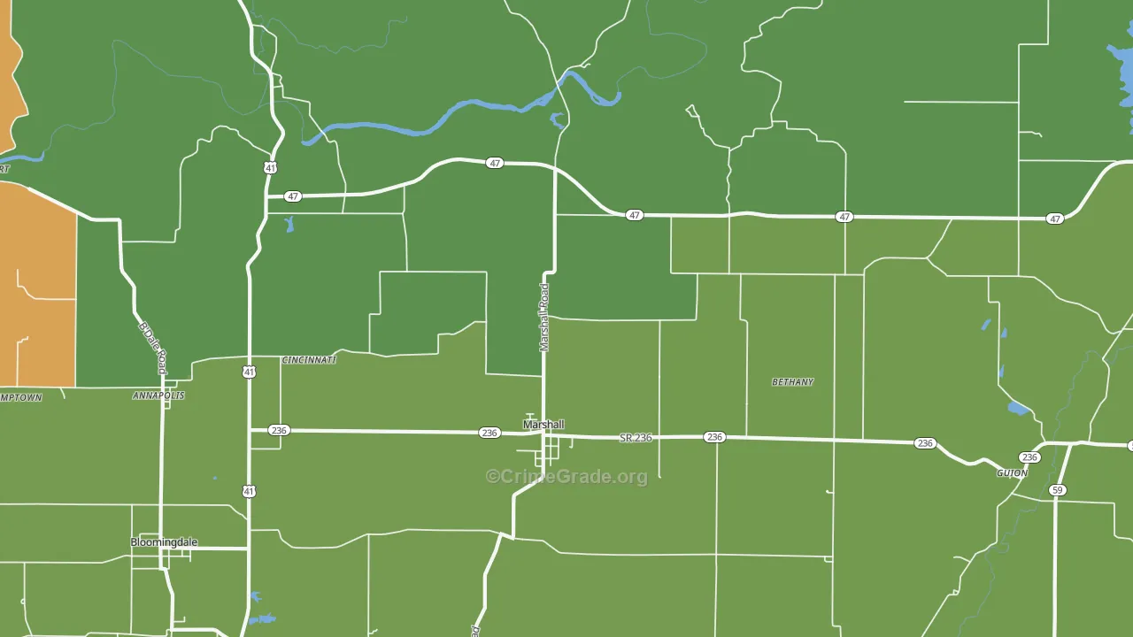 Marshall, IN Map of Vehicle Theft Rates