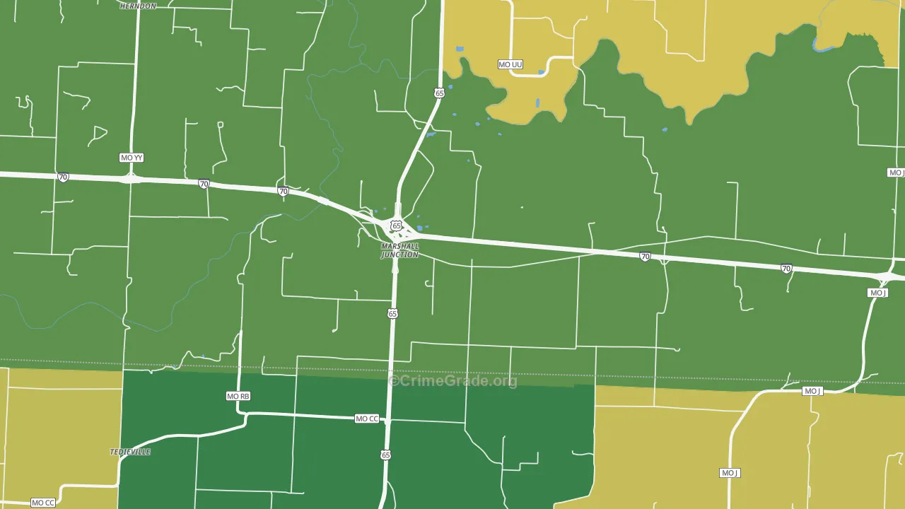 Marshall Junction, MO Map of Vehicle Theft Rates