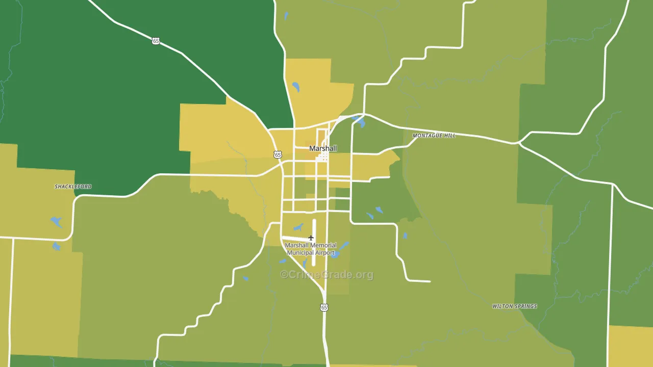 Marshall, MO Map of Vehicle Theft Rates