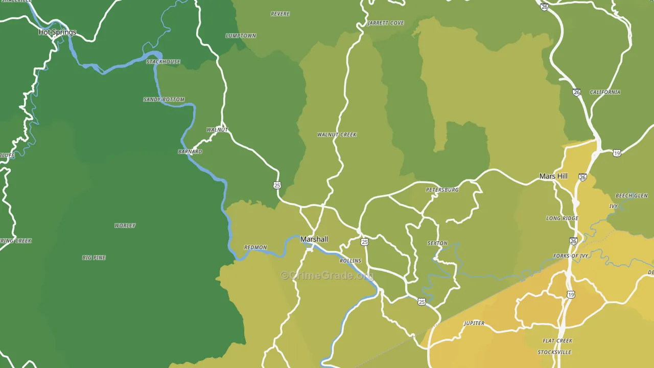 Marshall, NC Map of Vehicle Theft Rates