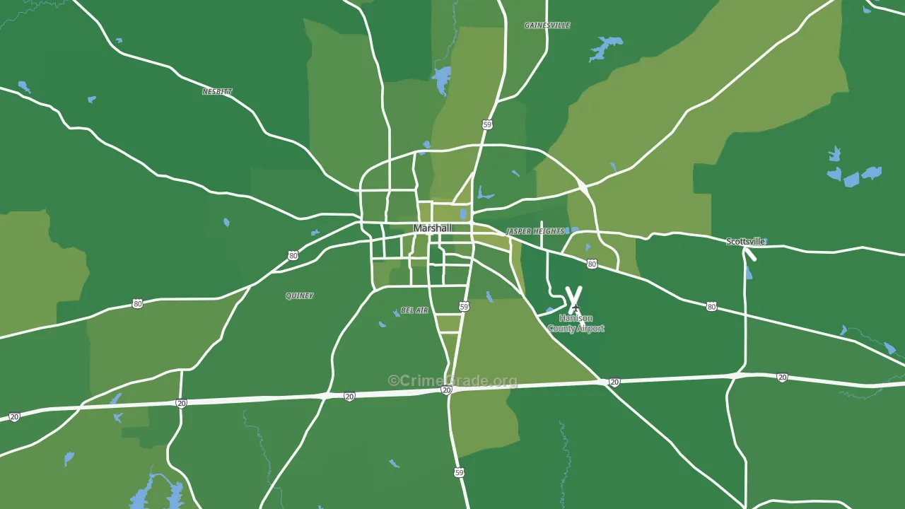 Marshall, TX Map of Vehicle Theft Rates