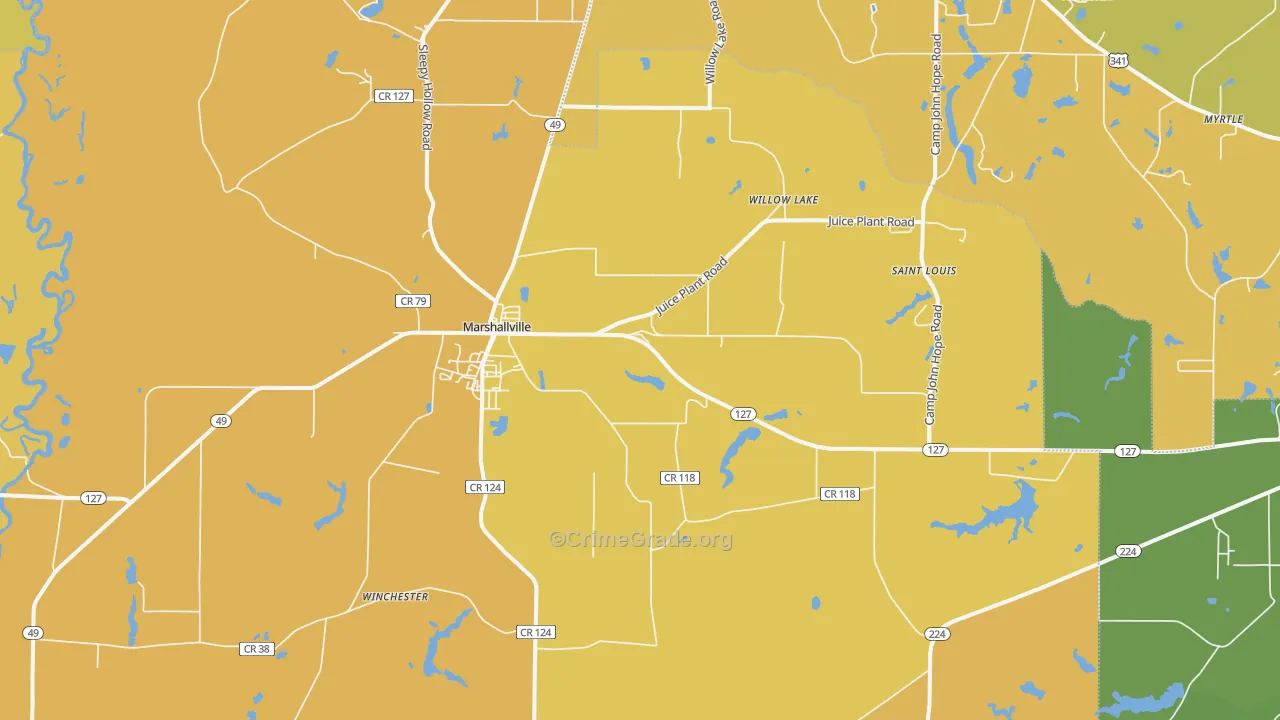 Marshallville, GA Map of Vehicle Theft Rates