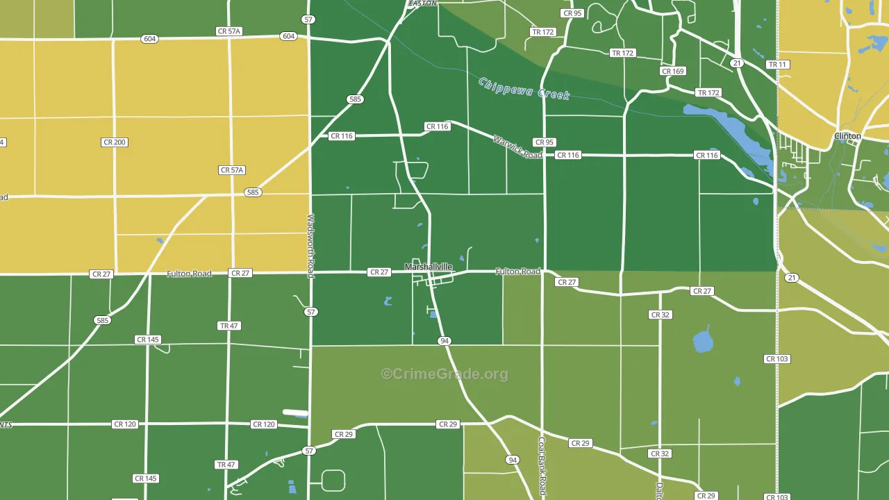 Marshallville, OH Map of Vehicle Theft Rates