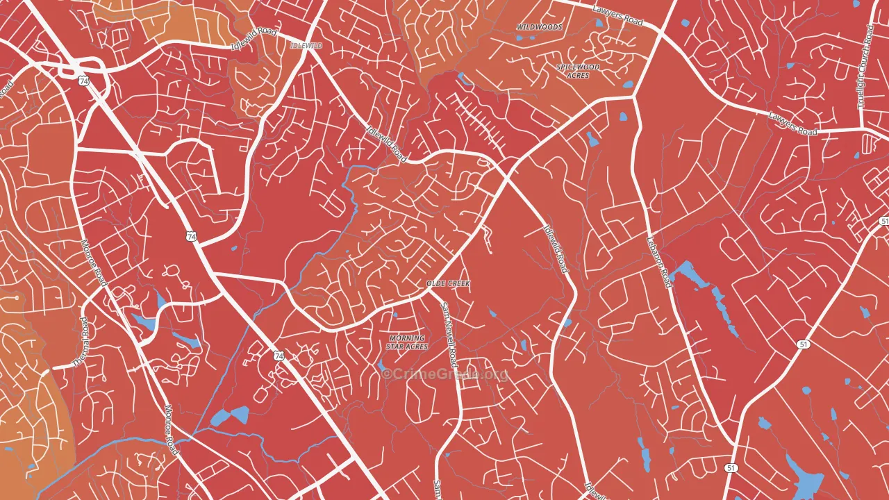 Marshbrooke, Matthews, NC Map of Vehicle Theft Rates