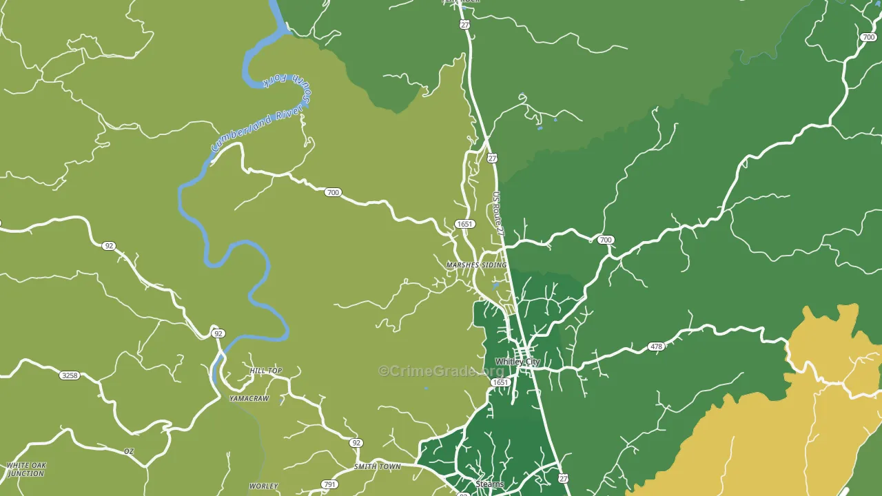 Marshes Siding, KY Map of Vehicle Theft Rates