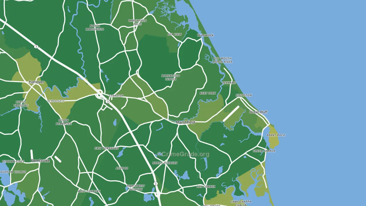 Marshfield, MA Map of Vehicle Theft Rates