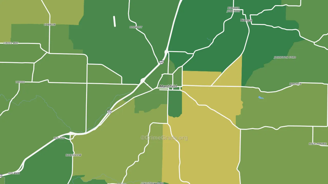 Marshfield, MO Map of Vehicle Theft Rates