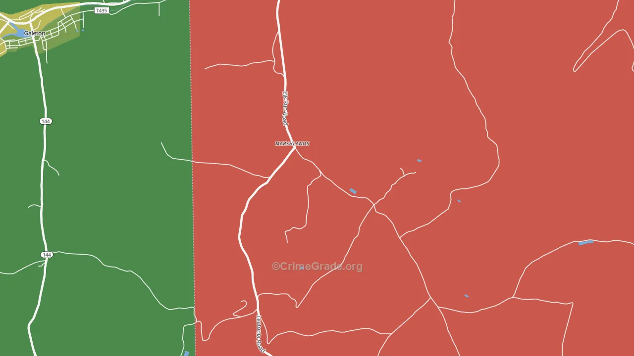 Marshlands, PA Map of Vehicle Theft Rates