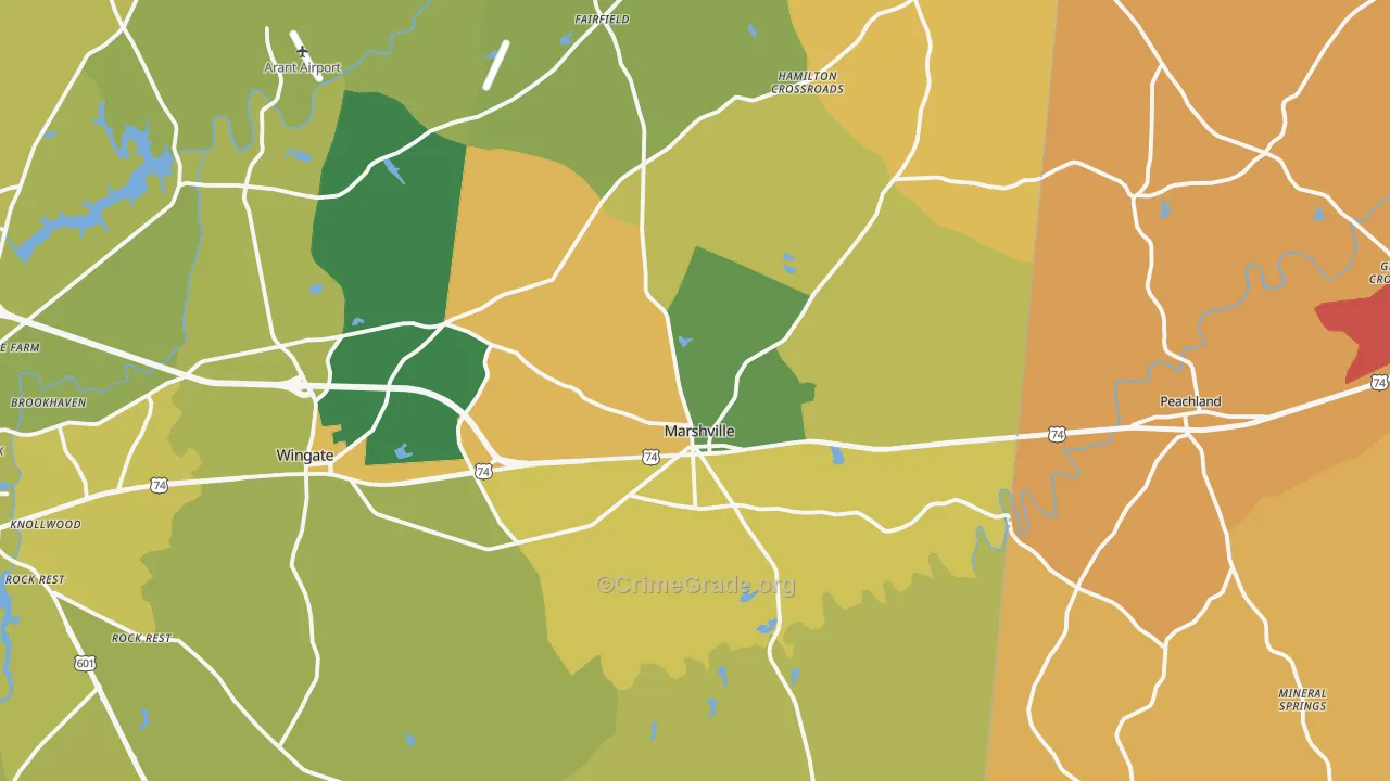 Marshville, NC Map of Vehicle Theft Rates