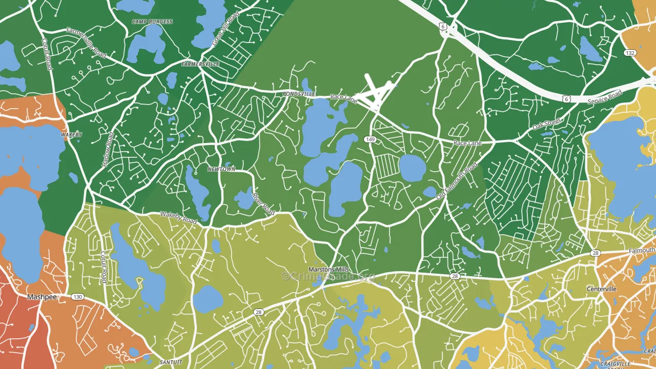 Marstons Mills, MA Map of Vehicle Theft Rates