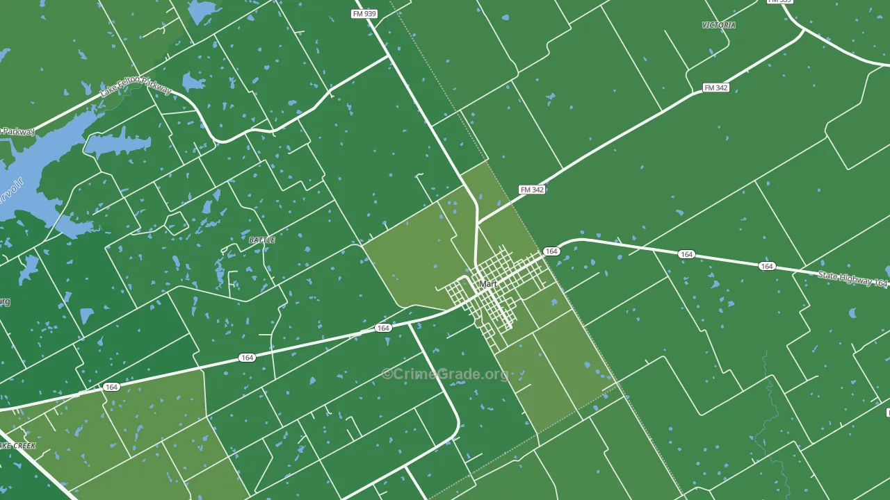 Mart, TX Map of Vehicle Theft Rates