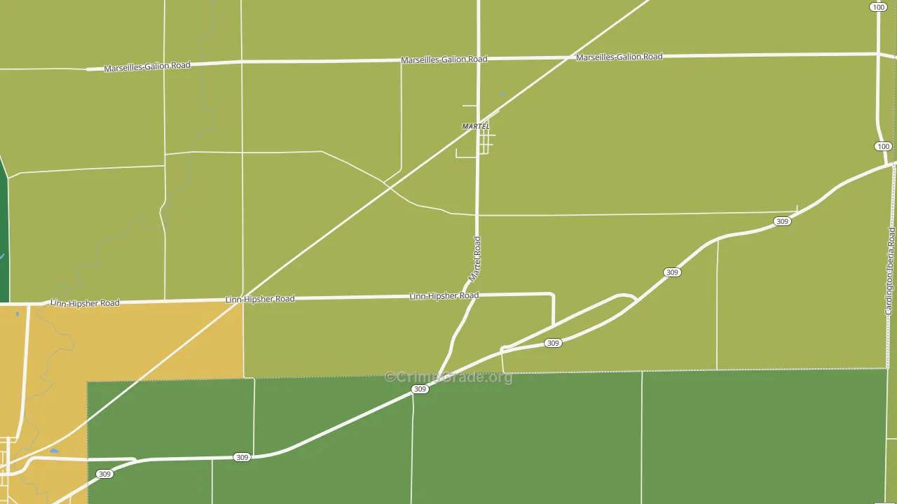 Martel, OH Map of Vehicle Theft Rates
