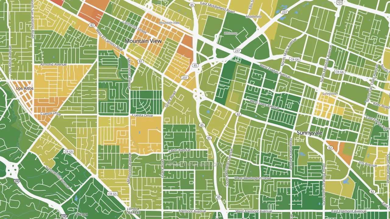 Martens-Carmelita, Mountain View, CA Map of Vehicle Theft Rates