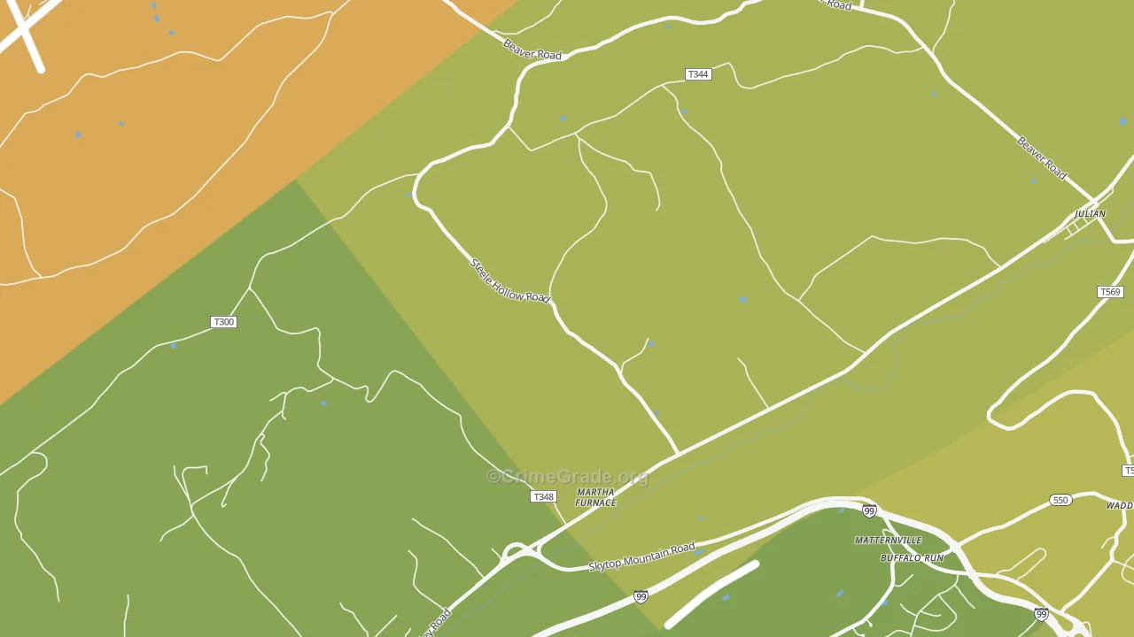 Martha Furnace, PA Map of Vehicle Theft Rates