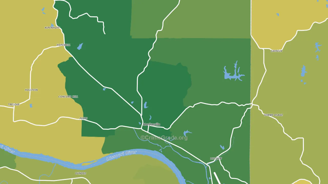 Marthasville, MO Map of Vehicle Theft Rates