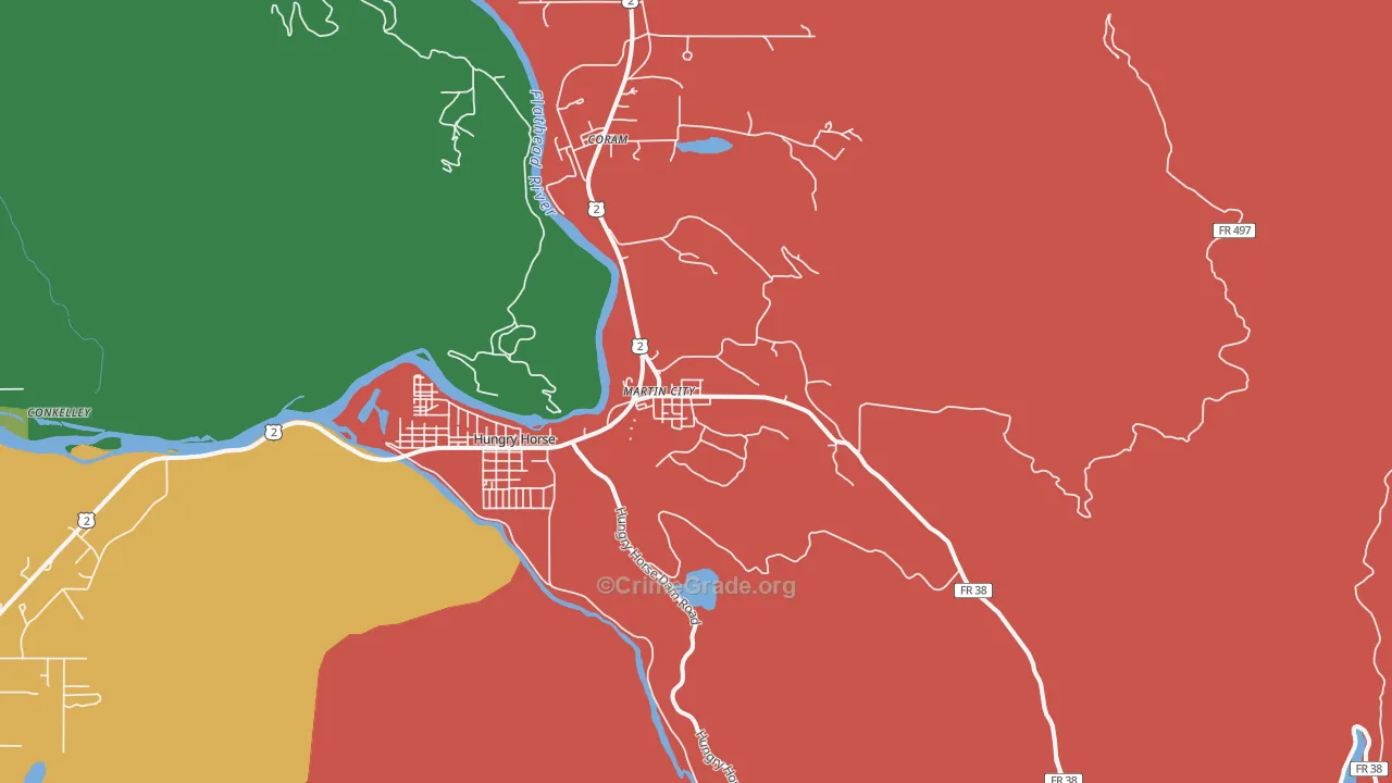 Martin City, MT Map of Vehicle Theft Rates