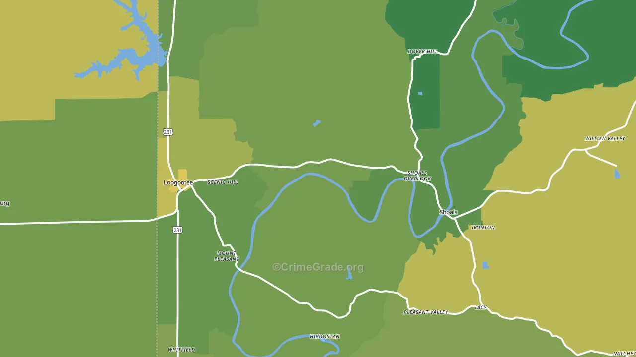 Martin County, IN Map of Vehicle Theft Rates