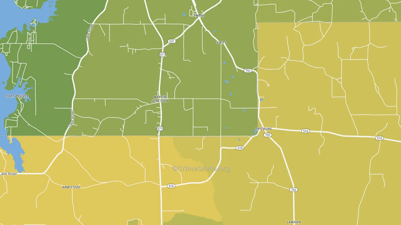 Martin Junction, LA Map of Vehicle Theft Rates
