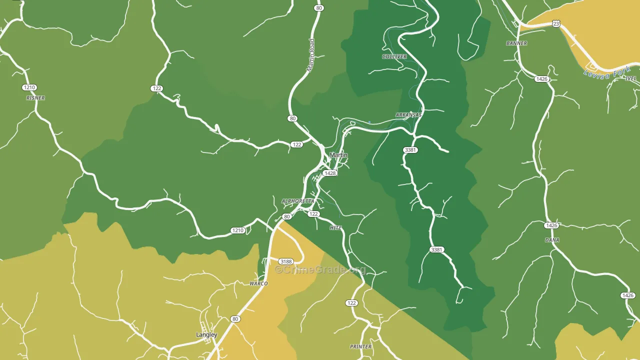Martin, KY Map of Vehicle Theft Rates
