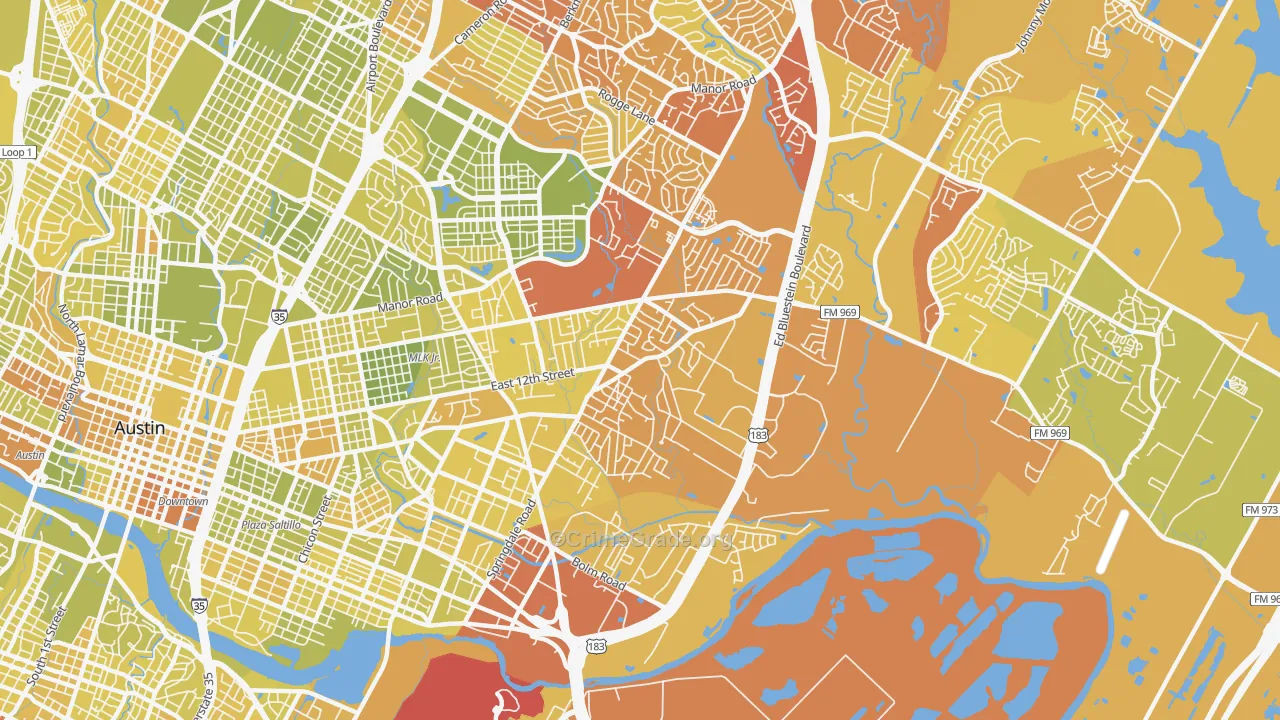 Martin Luther King, Austin, TX Map of Vehicle Theft Rates