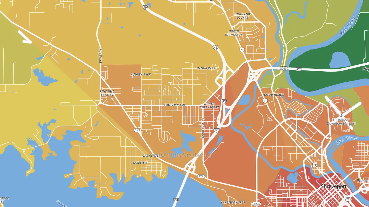 Martin Luther King, Shreveport, LA Map of Vehicle Theft Rates