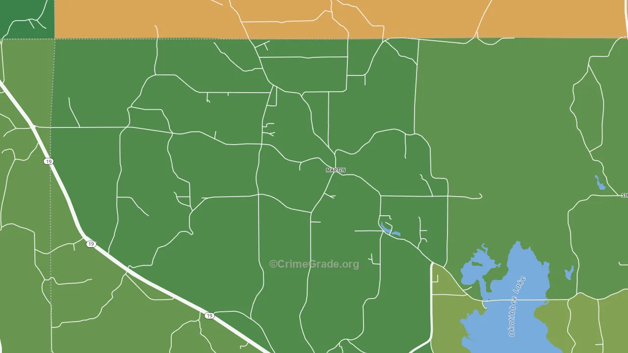 Martin, MS Map of Vehicle Theft Rates